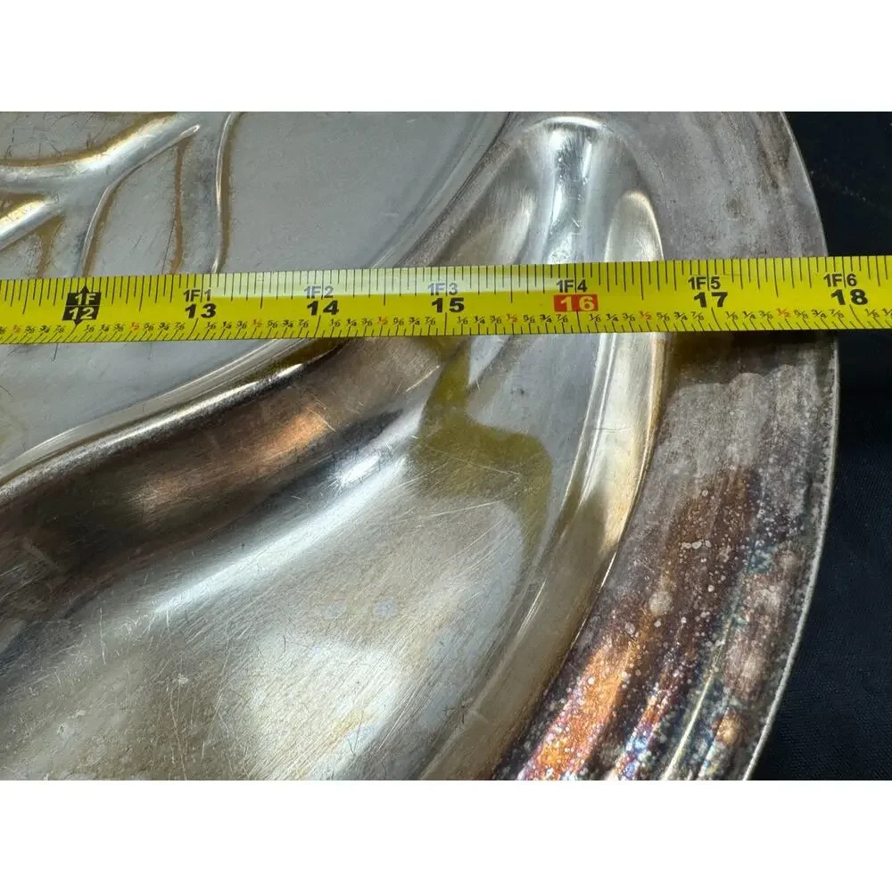 Vtg Silver on Copper 3 Section Divided Relish Platter Tray Pear Footed Dish 18